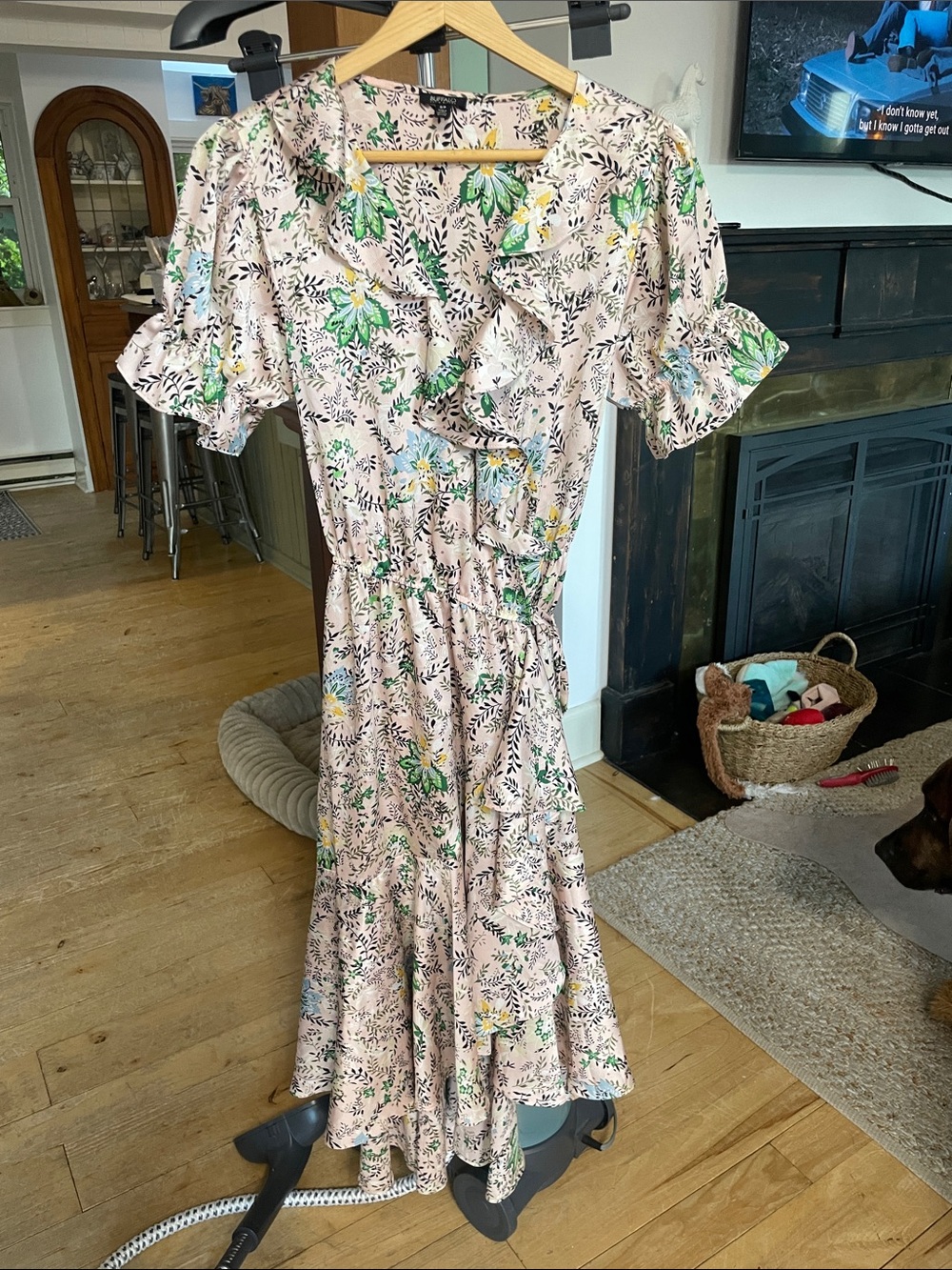Buffalo David Bitton Pink Floral Ruffle Midi Dress